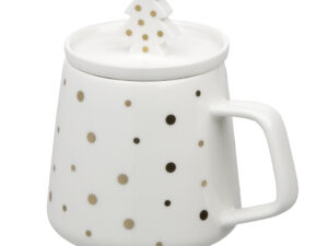 kubek do kawy i herbaty porcelanowy z pokrywka bialy 370 ml choinka