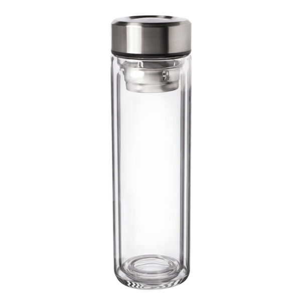 szklana butelka termiczna ze stalowym filtrem i metalowa zakretka 400 ml 4